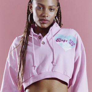 Boys Lie Head in the Clouds Cropped Pink Pullover Sweatshirt Size L/XL
